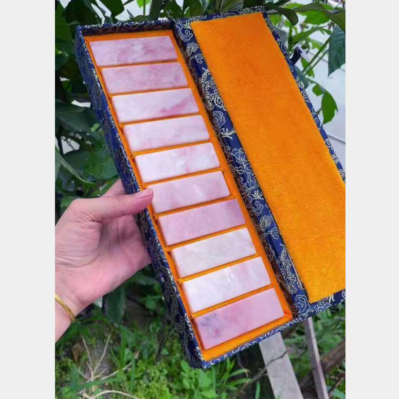 云南粉冻石一套10方2.5*2.5*7.5CM素章印章金石篆刻收藏赠盒寿山