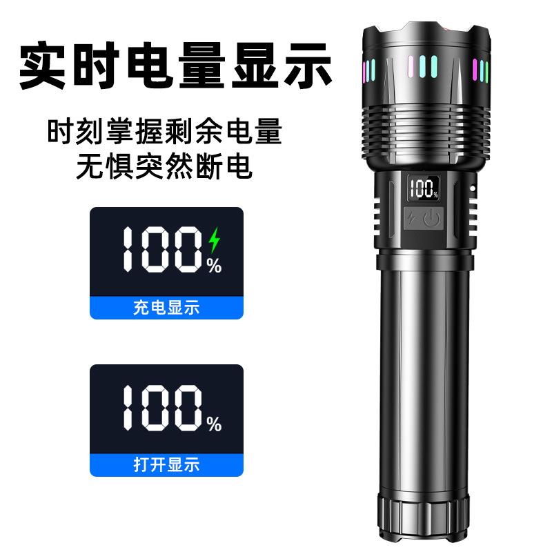 跨境手电筒数字电显隐藏式充电长续航高流明伸缩变焦电筒续航长