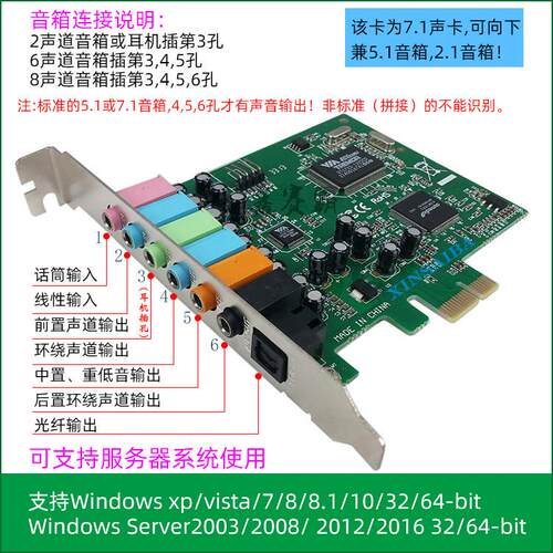 PCIE 5.1声卡 6声道桌上型电脑主板/伺服器 电脑WIN7/8/10/11系统 - 封面