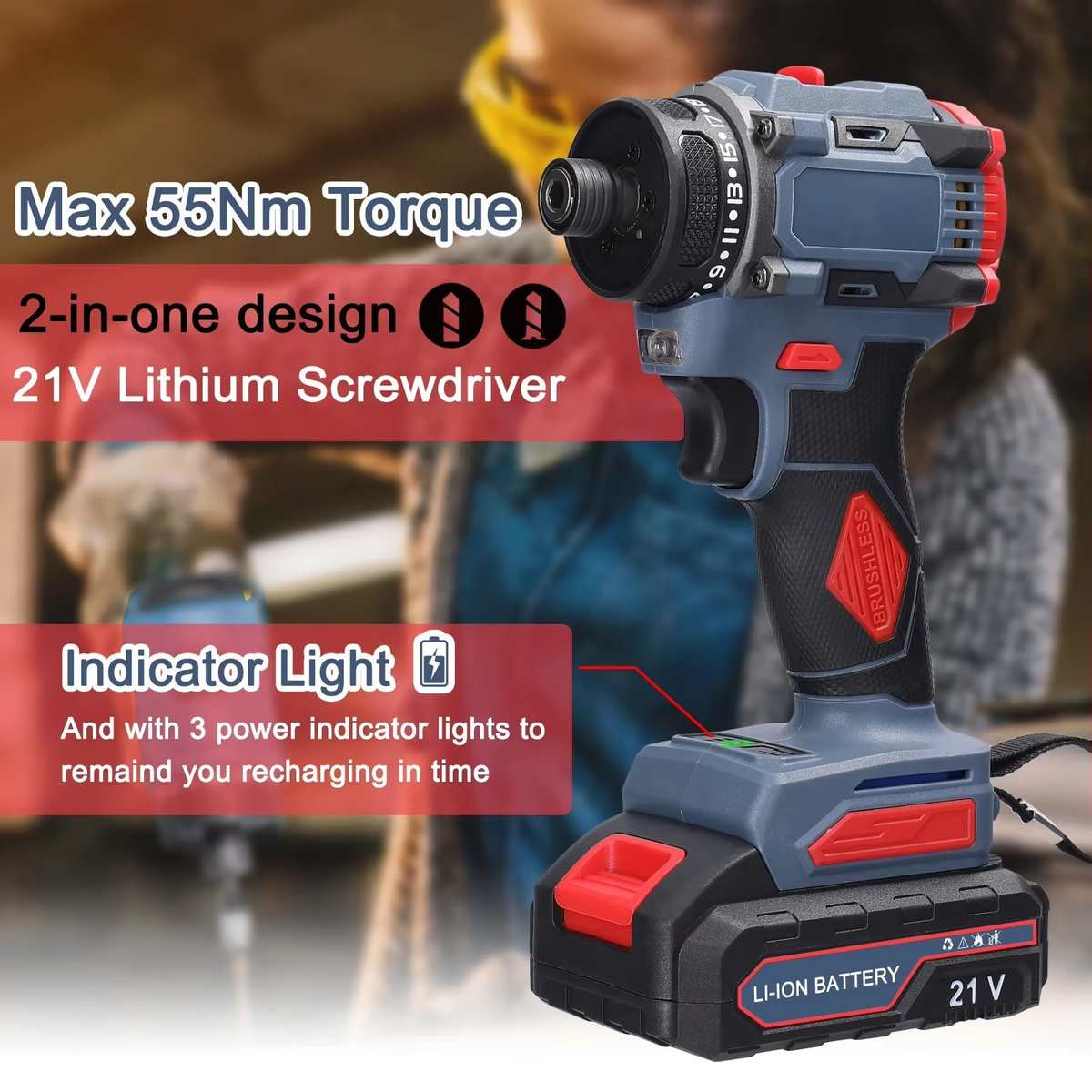 21V 16.8V棘轮起子机无刷冲击高速充电电钻家用钻孔电动螺丝刀