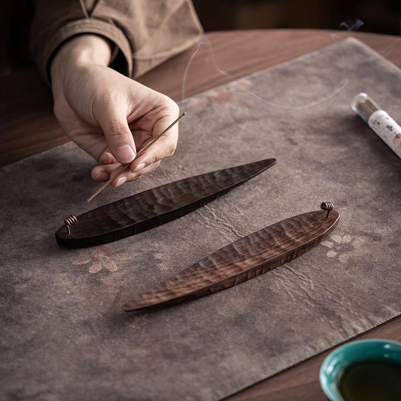 观岚实木船形香插黑胡桃复古线香插创意家用茶道檀香底座香盘托