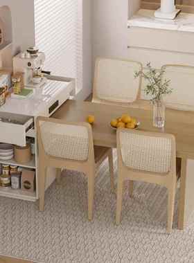 奶油风岛台桌一体家用饭小户型缩可伸岩板餐桌组合现代T082简约桌