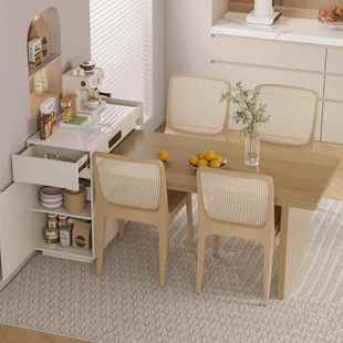 奶油风岛台桌一体家用饭小户型缩可伸岩板餐桌组合现代T082简约桌