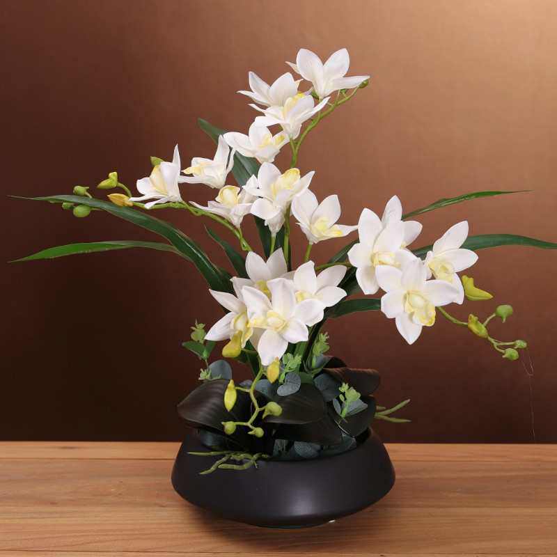 装饰仿真花电视蕙兰花仿真套装电视柜花家居假花成品摆件客厅高级