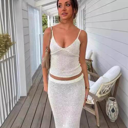 Women's beach set dress suspender set off shoulder long