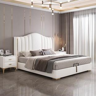 床现代轻奢床简约主卧奢华大气双人床1.8米婚床储物软包皮床P27