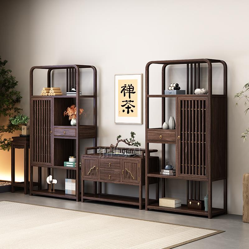 实木多宝阁博古架茶叶展示柜办公室书架古董架子整装新中式置物架