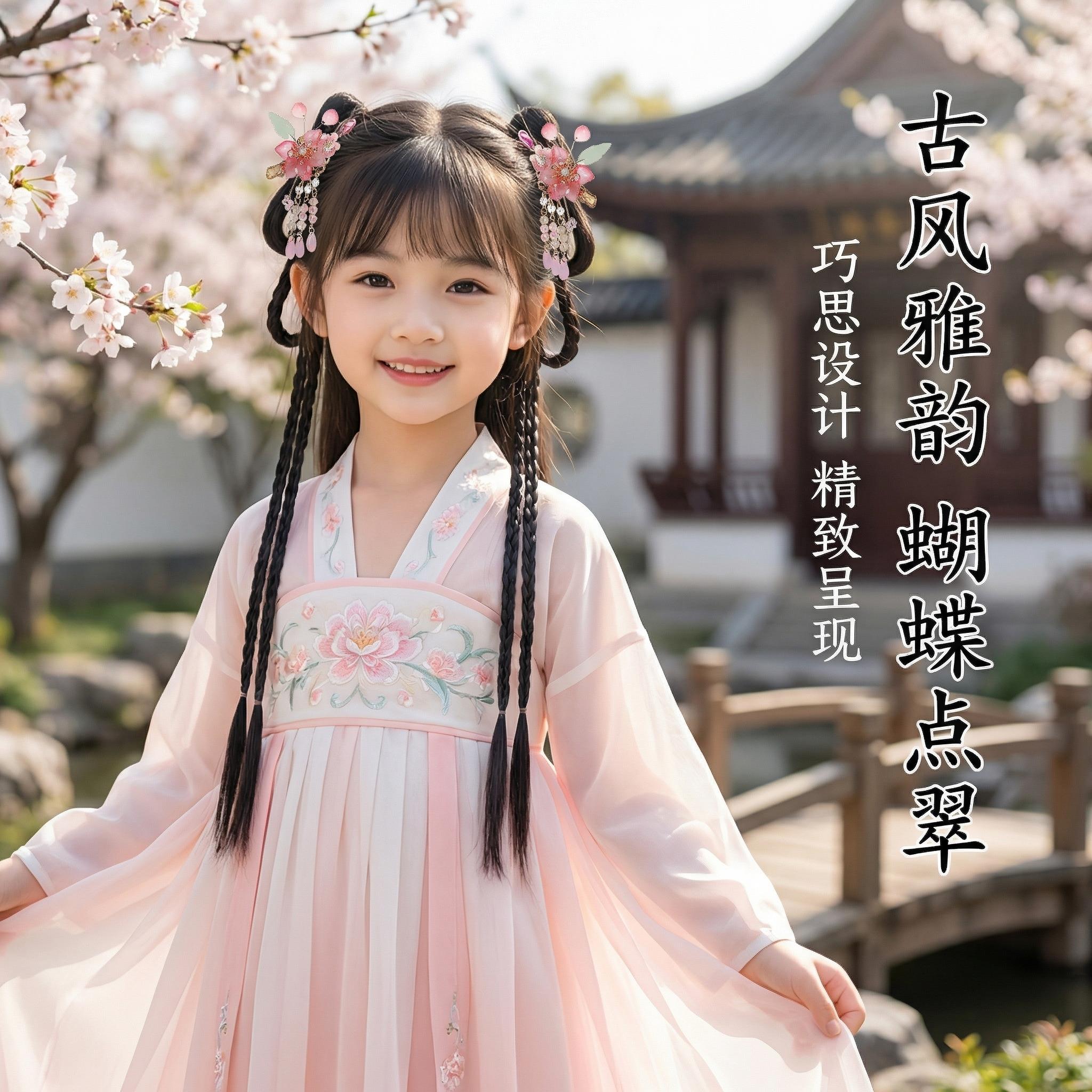汉服发饰儿童古装一体式懒人发髻女童古风造型垫发包假发头饰全套