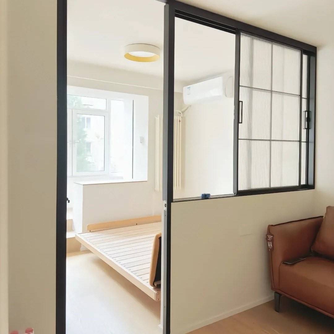 门联窗一体室内客厅隔间推拉窗钛镁铝合金拉门厨房采光窗户平移