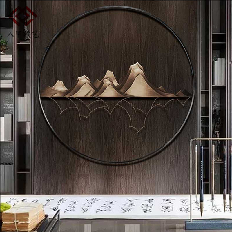 新中式山水画铁艺壁挂立体几何装饰壁饰金属挂件创意墙饰厂家批发图片