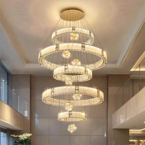 复式楼别墅大吊灯现代轻奢挑空水晶灯楼中楼梯loft自建房高端吊灯