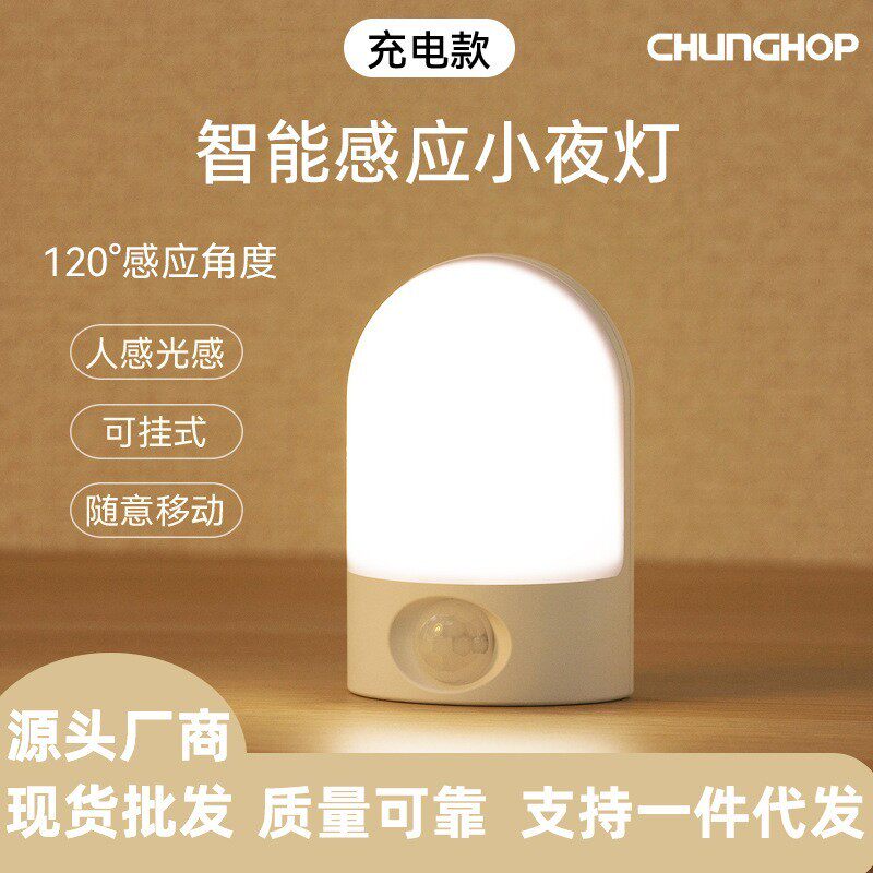 LED小夜灯应急充电式起夜灯宿舍移动台灯床头人体感应灯礼品