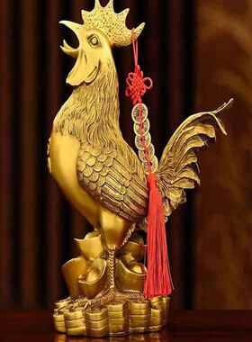 铜公鸡摆件纯铜福鸡工艺品家居装饰品桌面金鸡摆设生肖新款高档