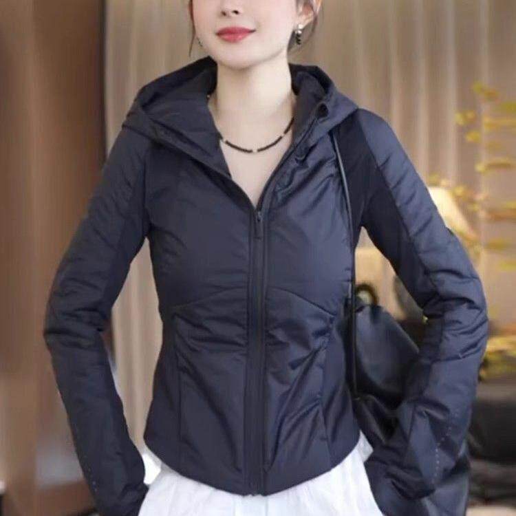 韩国冬季新款夹棉连帽短外套女修身气质小个子洋气轻薄夹克小棉袄