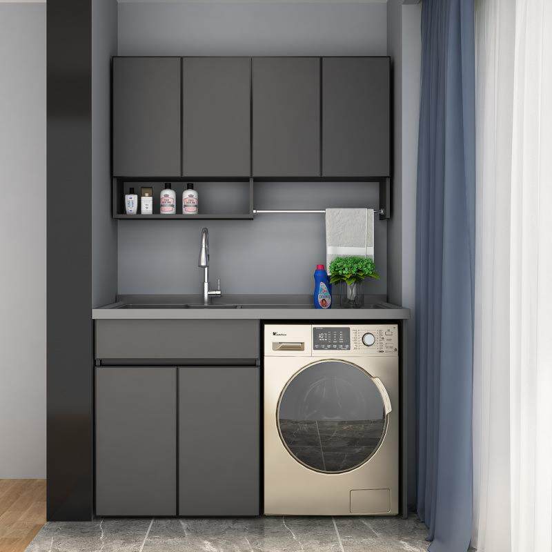 太空铝洗衣机柜子阳台洗手脸盆台一体带搓板组合滚筒伴侣