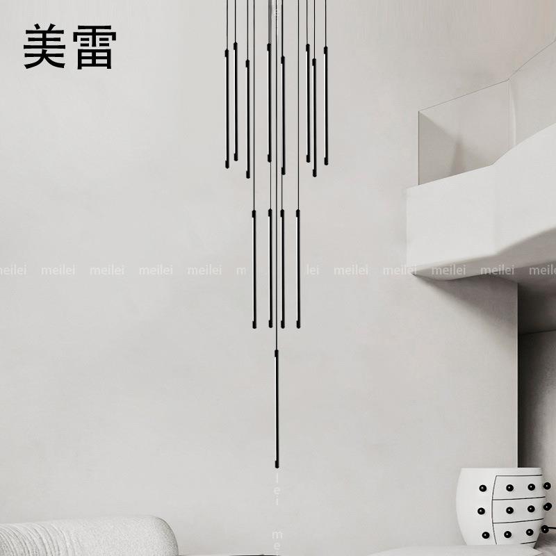 全铜复式楼长吊灯轻奢大气北欧创意楼梯吊灯极简个性家用l灯具