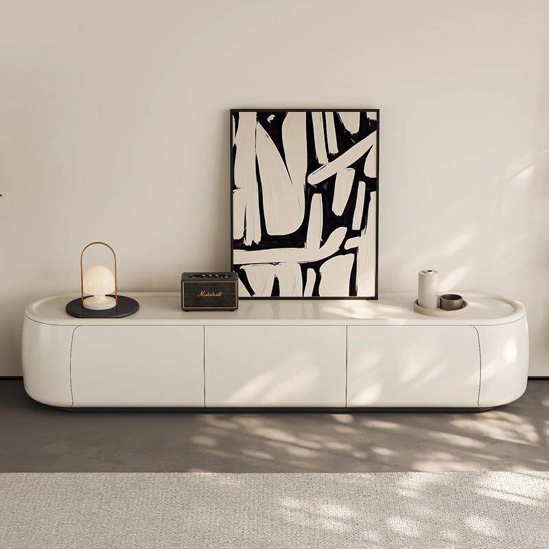 奶油风纳白实木电视柜客厅家用现代简约2026新款设计师落地电视柜