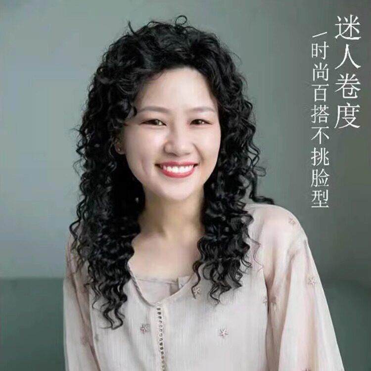假发女士真发中老年满头卷发透气自然整顶全真人发长卷发全头套式