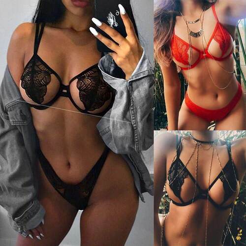 Erotic lingerie women's three-point bra T pants sexy sui