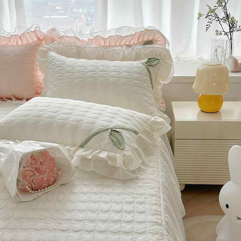 长加厚纯棉小清新单人方形头枕套一对装四季通用荷叶边宿枕芯格收