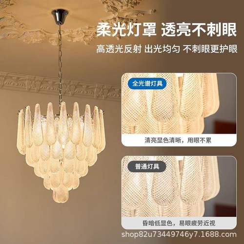 法式别墅复式楼灯梯奢晶玻璃吊美式124复古轻瀑布客厅餐厅卧室灯