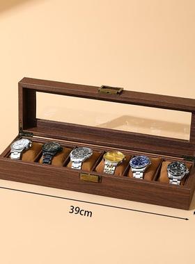 高档雅黑胡桃木纹手表收纳盒多列位腕表收藏箱陈透明盒展示便手表