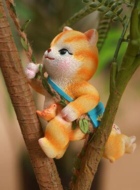 庭院花园猫咪树上挂件阳台壁挂盆挂民宿卧室布景树脂工艺装饰品