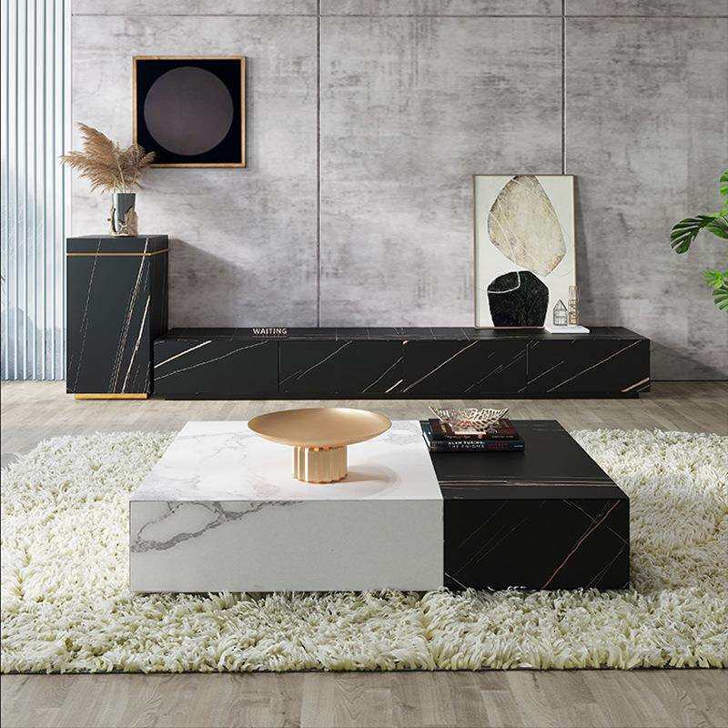 岩板茶几电视柜组合简约现代小户型客厅整装储物意式极简北欧地柜