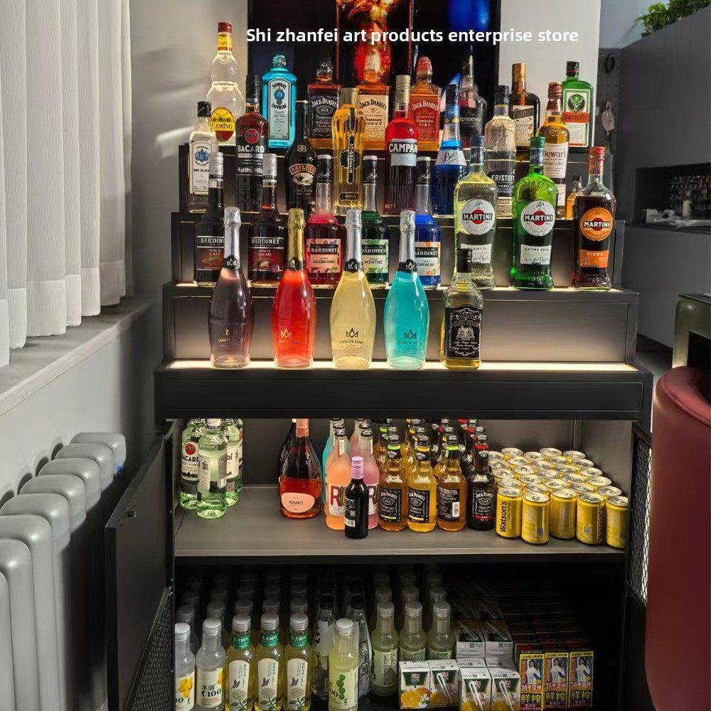 调酒台威士忌酒柜展示柜酒吧吧台发光酒架置物架商用餐边储物柜图片