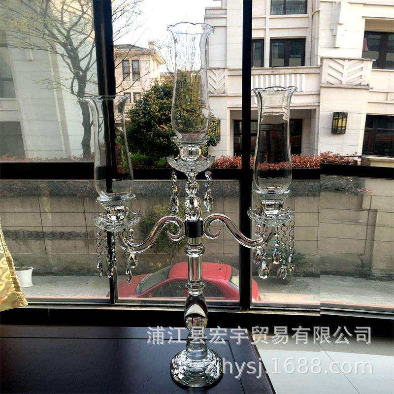 欧式现代家居装饰摆件三头水晶烛台 星级酒店KTV餐桌饰品摆件