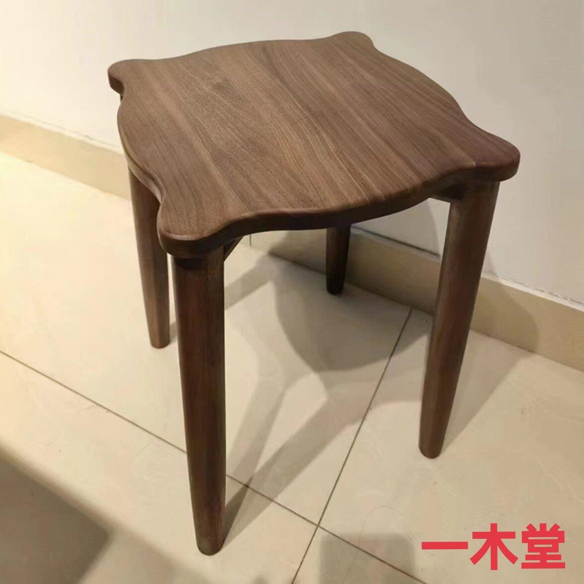 北美黑胡桃木餐凳家用方凳圆凳可叠放实木原木简约客厅凳子