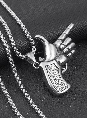 不锈钢霸气饰品手指手枪项链项链