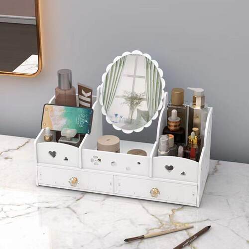 化妆品收纳盒高级感桌面化妆镜抽屉防尘家用首饰整理护肤品置物架