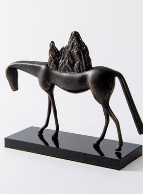 左顾现代新中式黑色背山马摆件售楼部样板间茶庄茶室书房软装饰品