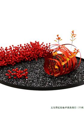 酒店餐摆桌中间摆花红色发财果花圆形F96M5T68转盘装饰品桌件圆摆