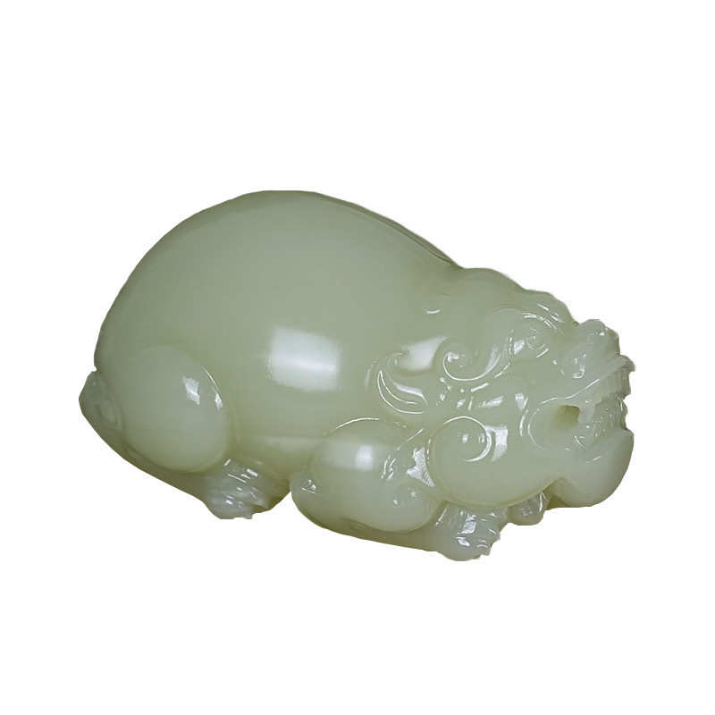 天然阿富汗玉貔貅手把件和田玉色手玩件青白色貔貅手把玩