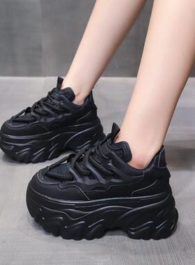 网红2025秋季9厘米增高女鞋厚底小爸爸鞋多用途显瘦运动休闲鞋