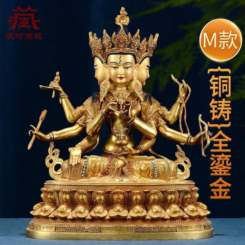 铜铸《尊胜铜像》全鎏金做旧摆件室内家用客厅《朗觉玛》雕花摆件
