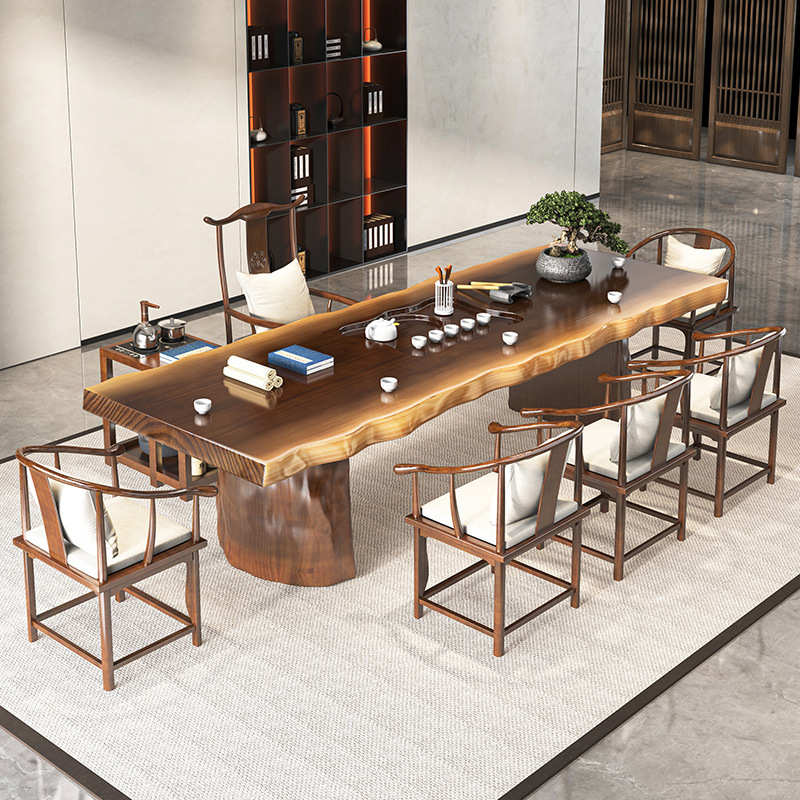 原木大板一体茶桌椅组合现代新中式功夫客厅茶台家用高档泡茶桌子