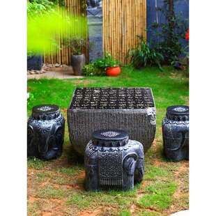 外桌茶园桌凳棋桌仿园庭休花院中棋象外桌围石头闲桌石户几室茶石