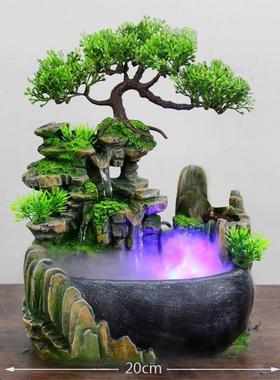 带发财树假山流水喷泉迷你小鱼缸节庆礼品办公桌微景观装饰品摆件