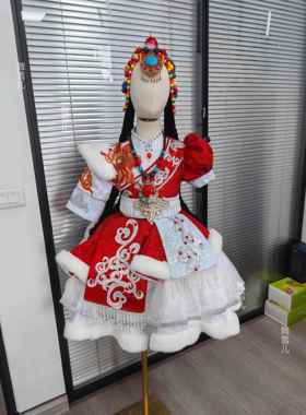 高档藏族舞蹈演服女202民4新款少数族声藏服儿童女孩开场乐舞表演