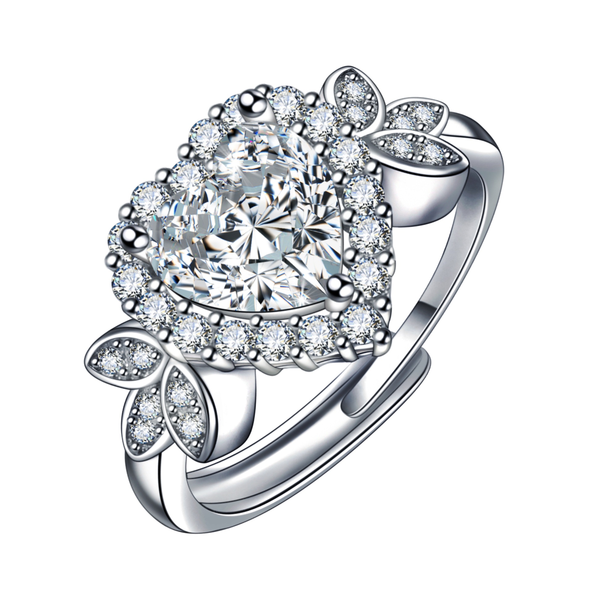 闪锆心形钻戒指活口心形设计时尚气质韩版指环女戒直播手饰货源