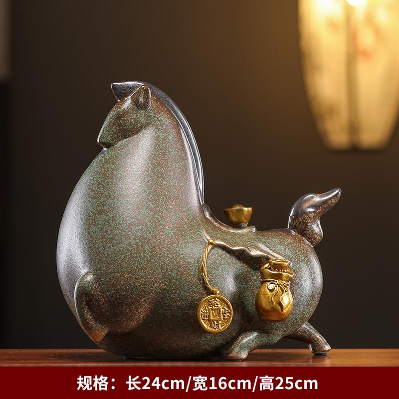 高档德化陶瓷马客上有钱唐马招财工艺礼品摆饰厅酒柜电视柜关玄中