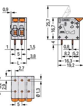 万可接线端子PCB 接线端子，型号 wago 2604-1105