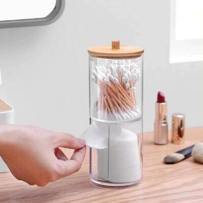 Acrylic Storage Box Bathroom Jar Makeup Organizer Cotton Rou