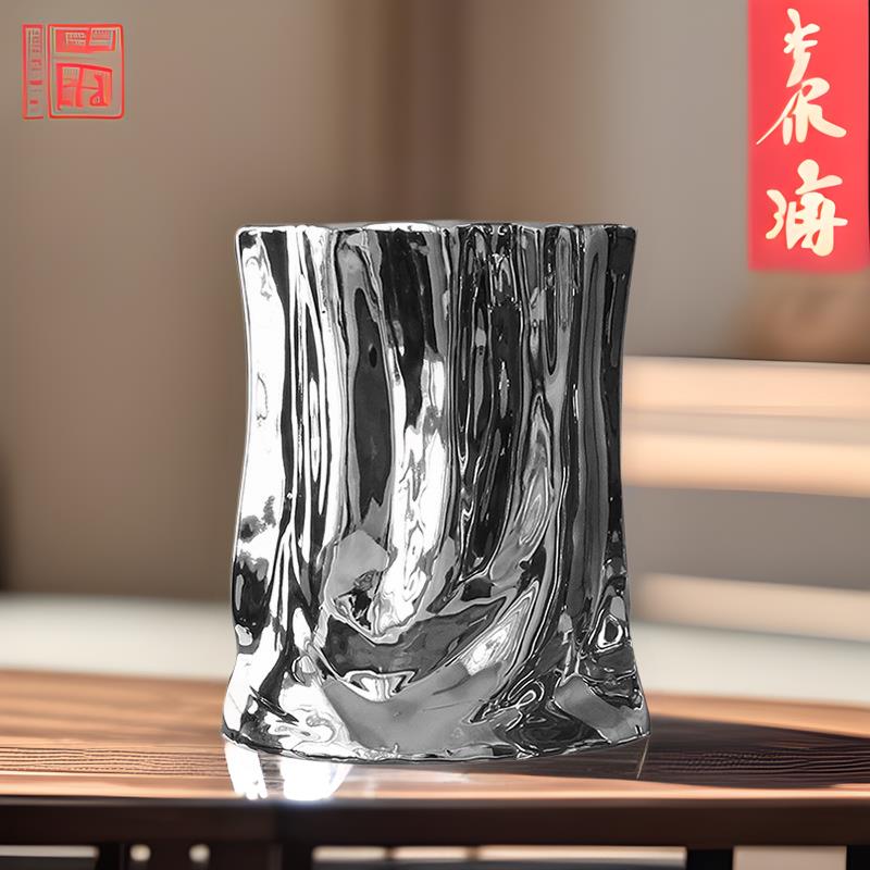 视远电镀银花瓶景德镇陶瓷花瓶轻奢创意家居装饰干花水培摆件