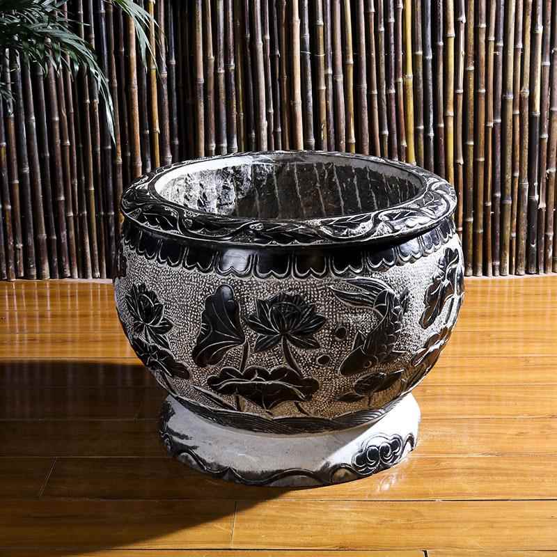 石雕花青石鱼盆缸仿古鱼缸岗岩花SYC荷花鱼缸庭院摆件厂家