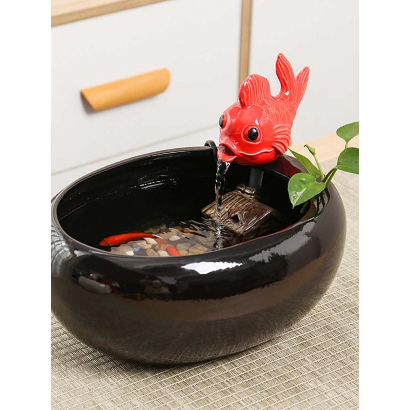 创意陶瓷流水循环鱼缸摆件喷泉流水生财办公室桌面加湿器猫咪饮水