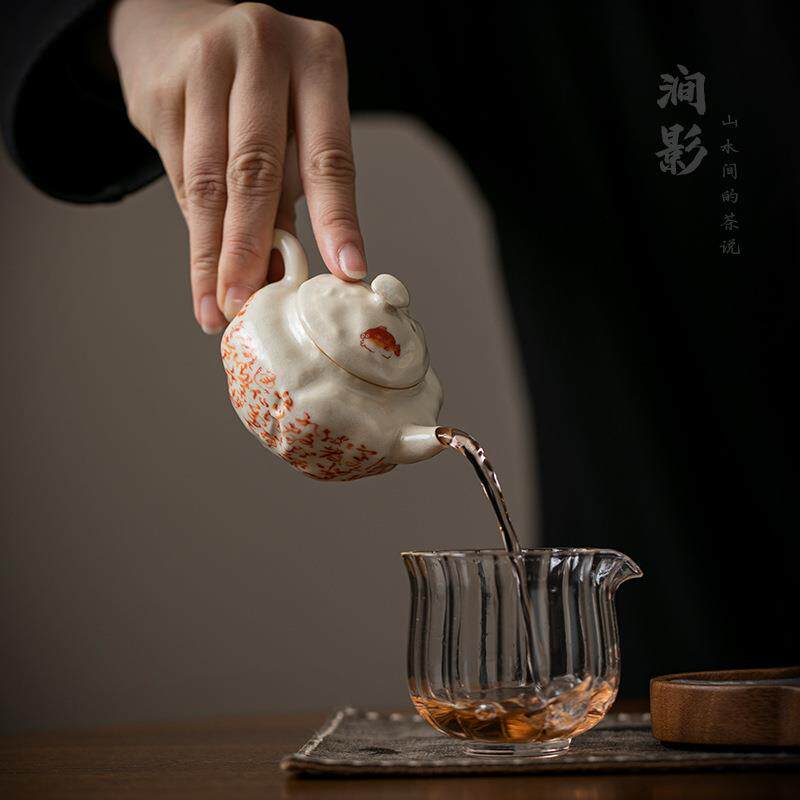 复古苏打釉个人用小茶壶高档桂鱼诗文小壶一人饮迷你单个泡茶壶